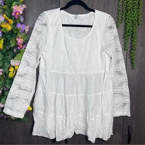 ~💙2/$40💙Jodifl White Long Sleeve Lace Detailed Tiered Blouse Size Medium